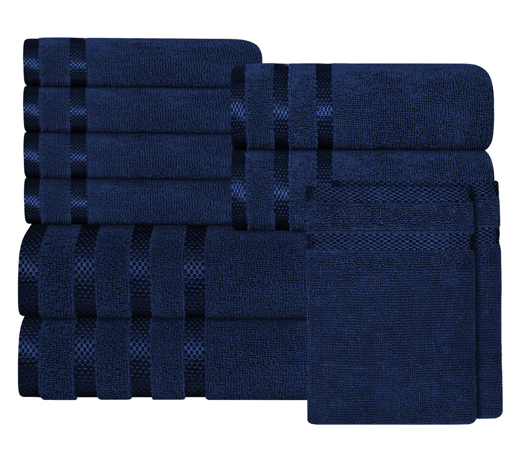 Belmont Viscose Stripe Royal Blue Towels 100% Cotton Hotel Quality Super Absorbent 10 Piece Bale Set, 4 Hand Towel & 12 Face Cloths by OLIVIA ROCCO 10 PK TOWEL BALE / ROYAL BLUE Towels