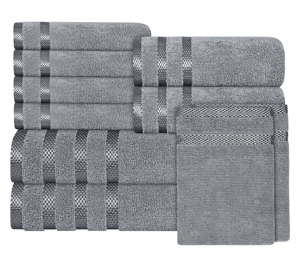 Belmont Viscose Stripe Silver Towels 100% Cotton Hotel Quality Super Absorbent 10 Piece Bale Set, 4 Hand Towel & 12 Face Cloths by OLIVIA ROCCO 10 PK TOWEL BALE / SILVER Towels
