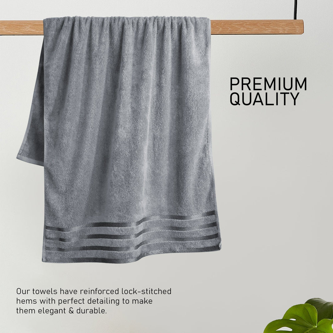 Belmont Viscose Stripe Silver Towels 100% Cotton Hotel Quality Super Absorbent 10 Piece Bale Set, 4 Hand Towel & 12 Face Cloths by OLIVIA ROCCO Towels