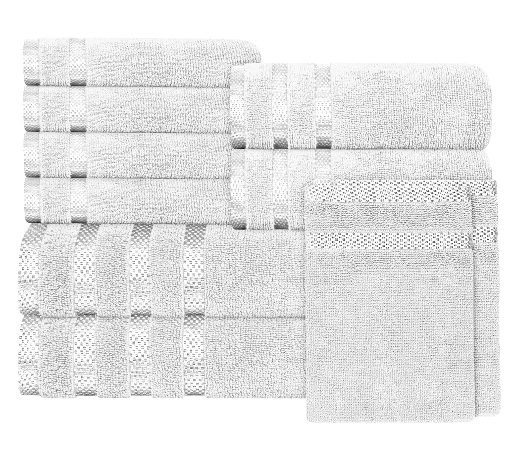Belmont Viscose Stripe White Towels 100% Cotton Hotel Quality Super Absorbent 10 Piece Bale Set, 4 Hand Towel & 12 Face Cloths by OLIVIA ROCCO 10 PK TOWEL BALE / WHITE Towels