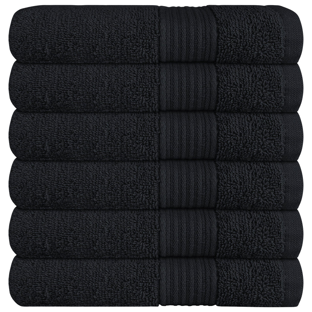 Rhodes Towel Black 100% Cotton Hotel Quality Soft Super Absorbent Hand Bath Towels, Sheets & Face Cloths by OLIVIA ROCCO 6 PACK HAND TOWELS / BLACK Towels