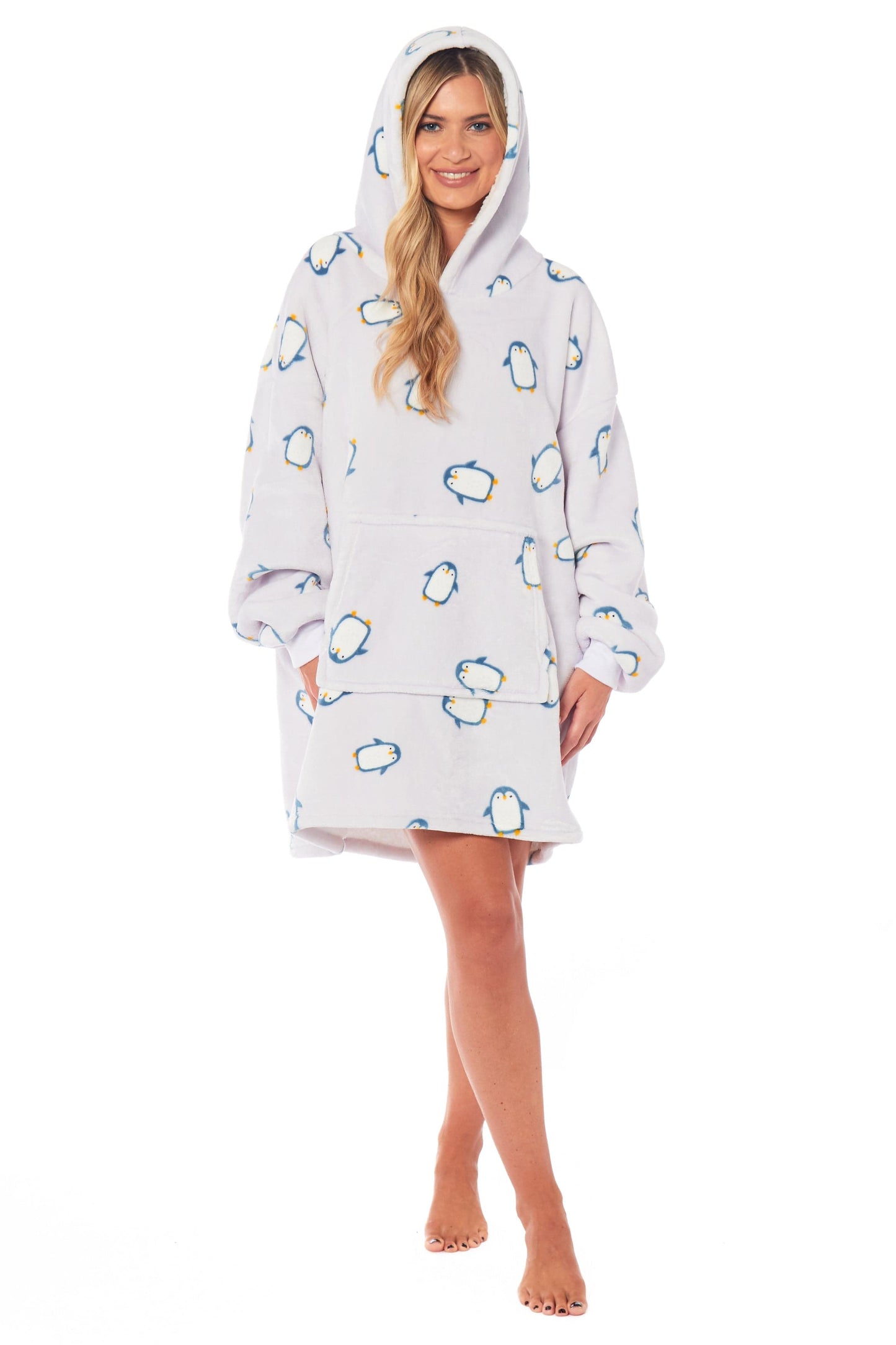 Oversized Penguin Hooded Plush Fleece With Reversible Sherpa Blanket PENGUIN Daisy Dreamer Hooded Blanket