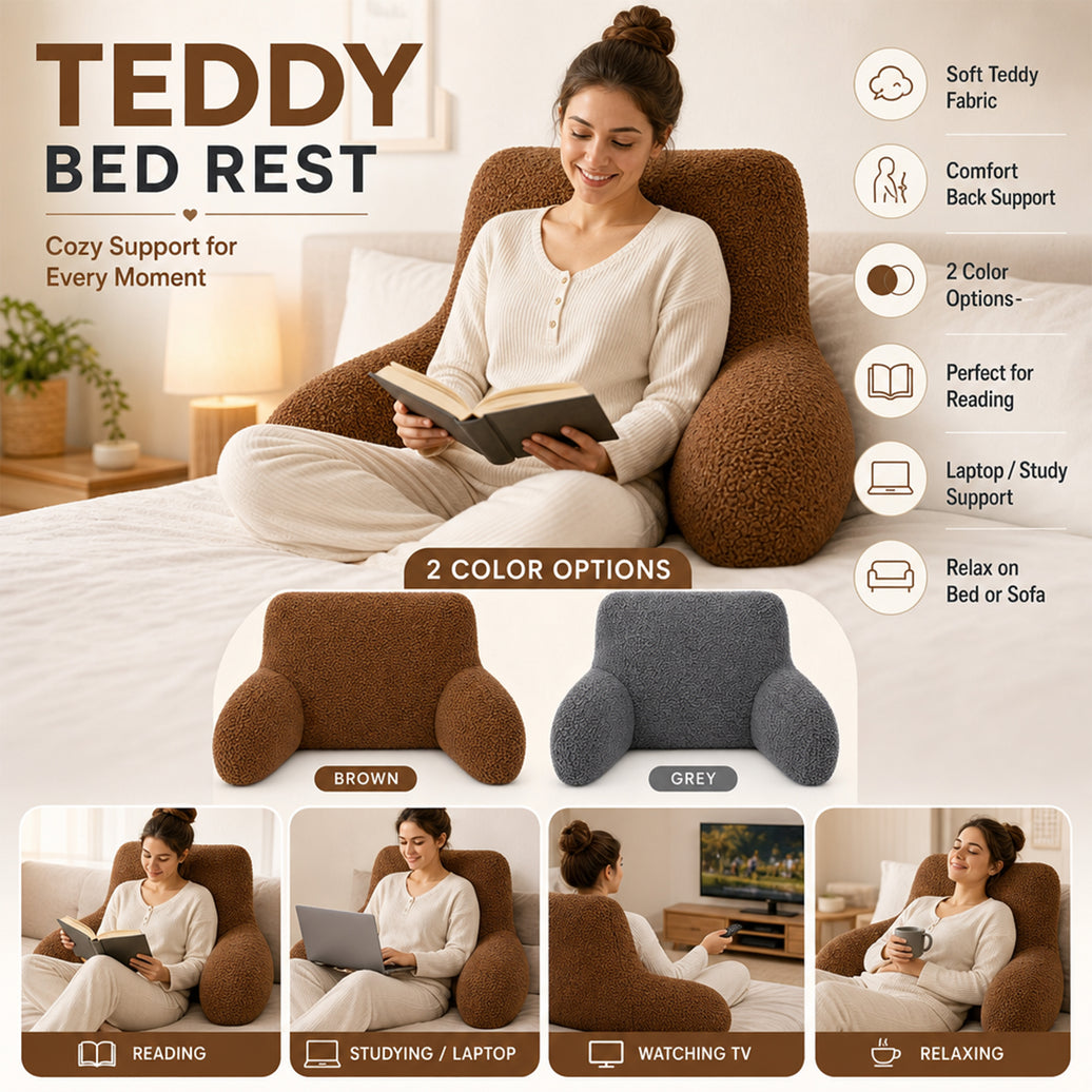 OLIVIA ROCCO Teddy Bedrest Reading Pillow with Arms Back Support
