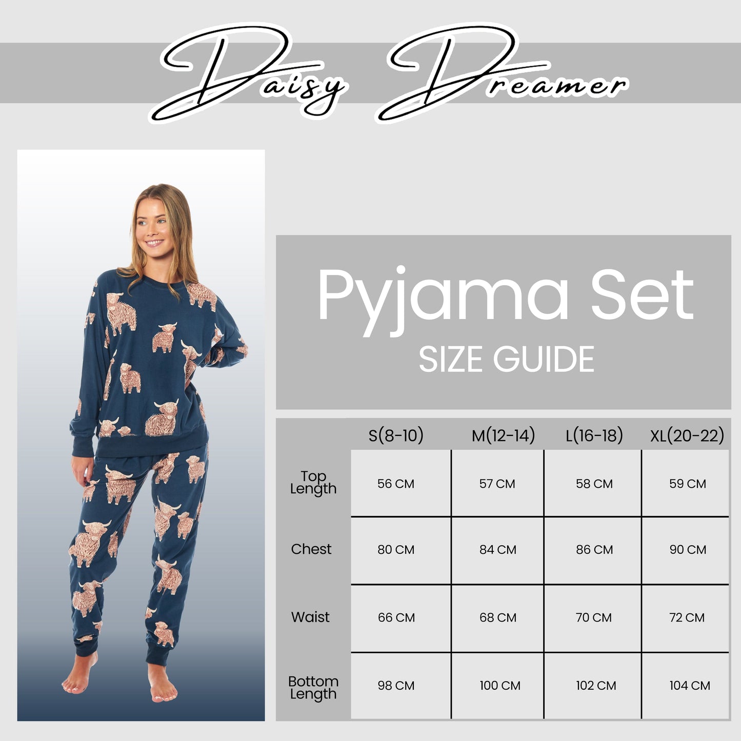 Women's Highland Cow Soft Fleece Pyjama Set Long Sleeve Animal Print Warm PJs Loungewear Sleepwear for Ladies by Daisy Dreamer Pyjamas