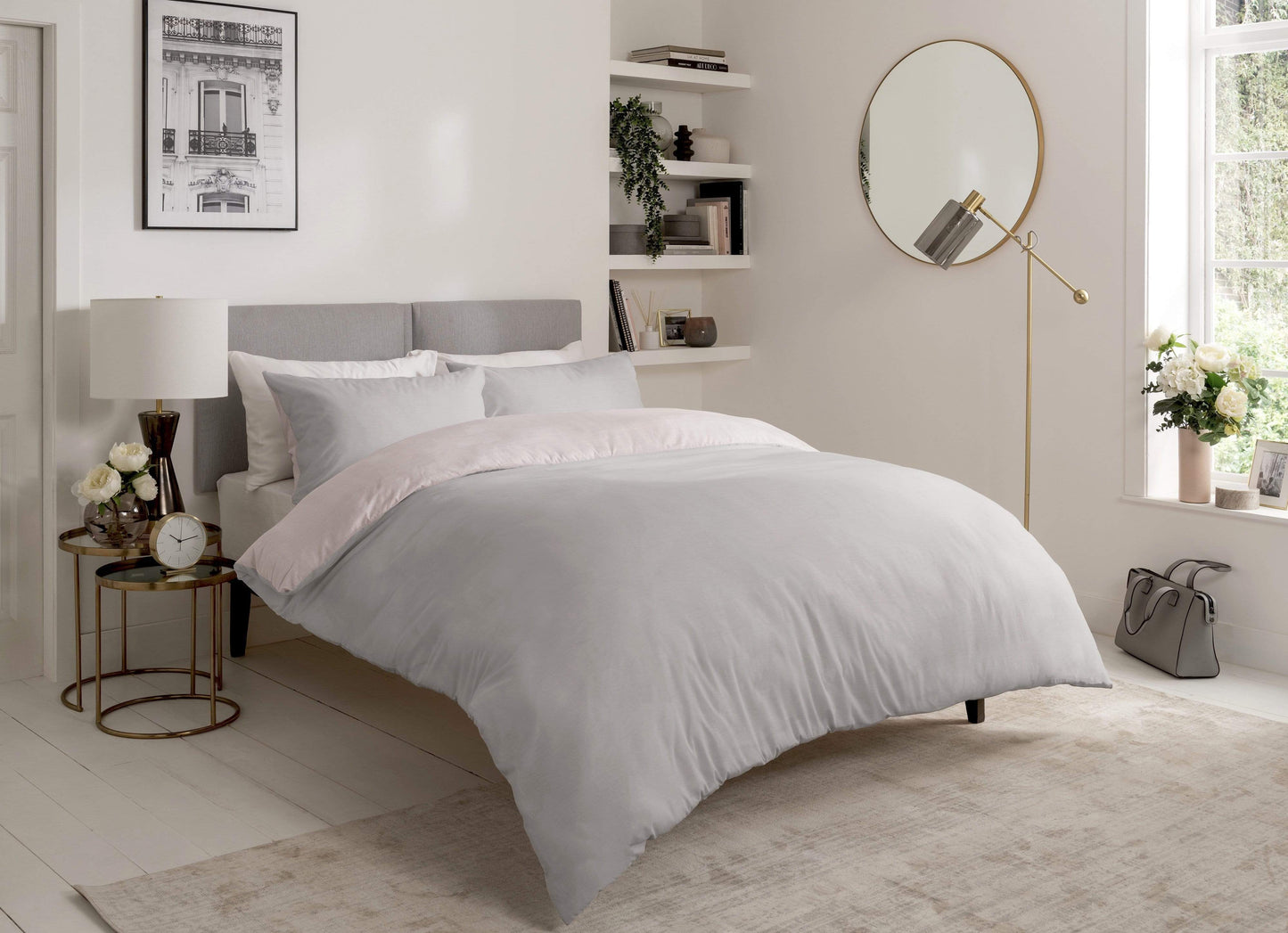 Chambray Reversible Duvet Set Luxurious Cotton Rich Bedding in Elegant Greys and Pinks Available in Single Double and King Sizes by OLIVIA ROCCO Duvet Cover