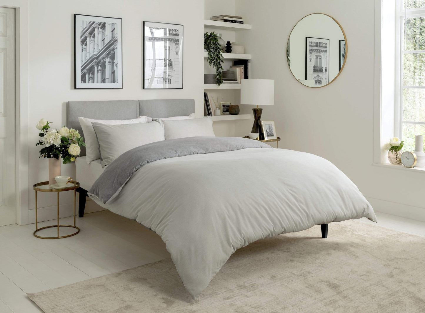 Chambray Reversible Duvet Set Luxurious Cotton Rich Bedding in Elegant Greys and Pinks Available in Single Double and King Sizes by OLIVIA ROCCO Duvet Cover
