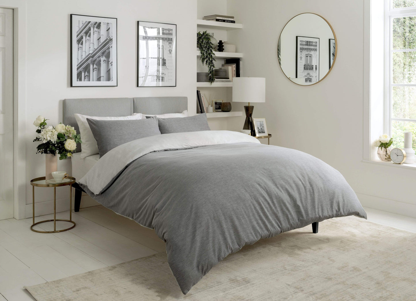 Chambray Reversible Duvet Set Luxurious Cotton Rich Bedding in Elegant Greys and Pinks Available in Single Double and King Sizes by OLIVIA ROCCO SINGLE / CHARCOAL Duvet Cover