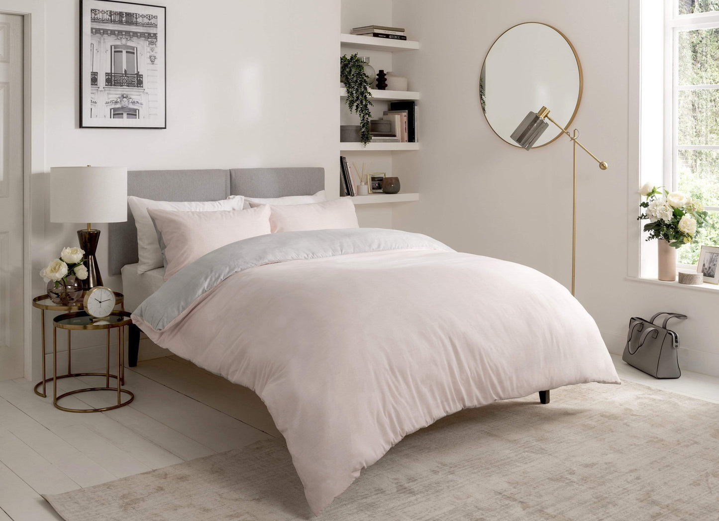 Chambray Reversible Duvet Set Luxurious Cotton Rich Bedding in Elegant Greys and Pinks Available in Single Double and King Sizes by OLIVIA ROCCO SINGLE / PINK Duvet Cover