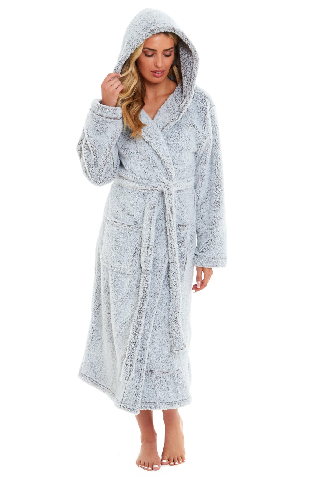 Women's Shimmer Grey Luxurious Velvet Fleece Hooded Dressing Gown for Ultimate Comfort by Daisy Dreamer SMALL | UK 8-10 Dressing Gown