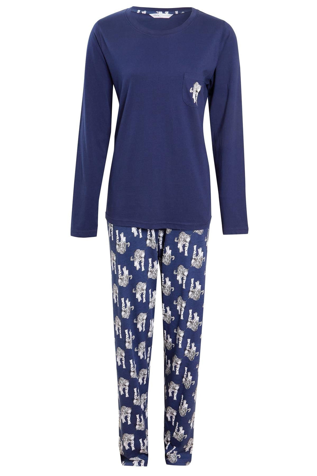 Navy Tiger Print Cotton Pyjama Set for Women 100% Soft Cotton Relaxed Fit Nightwear Perfect for Lounging and Sleeping Multiple Sizes Available by Daisy Dreamer NAVY TIGER / S Pyjamas