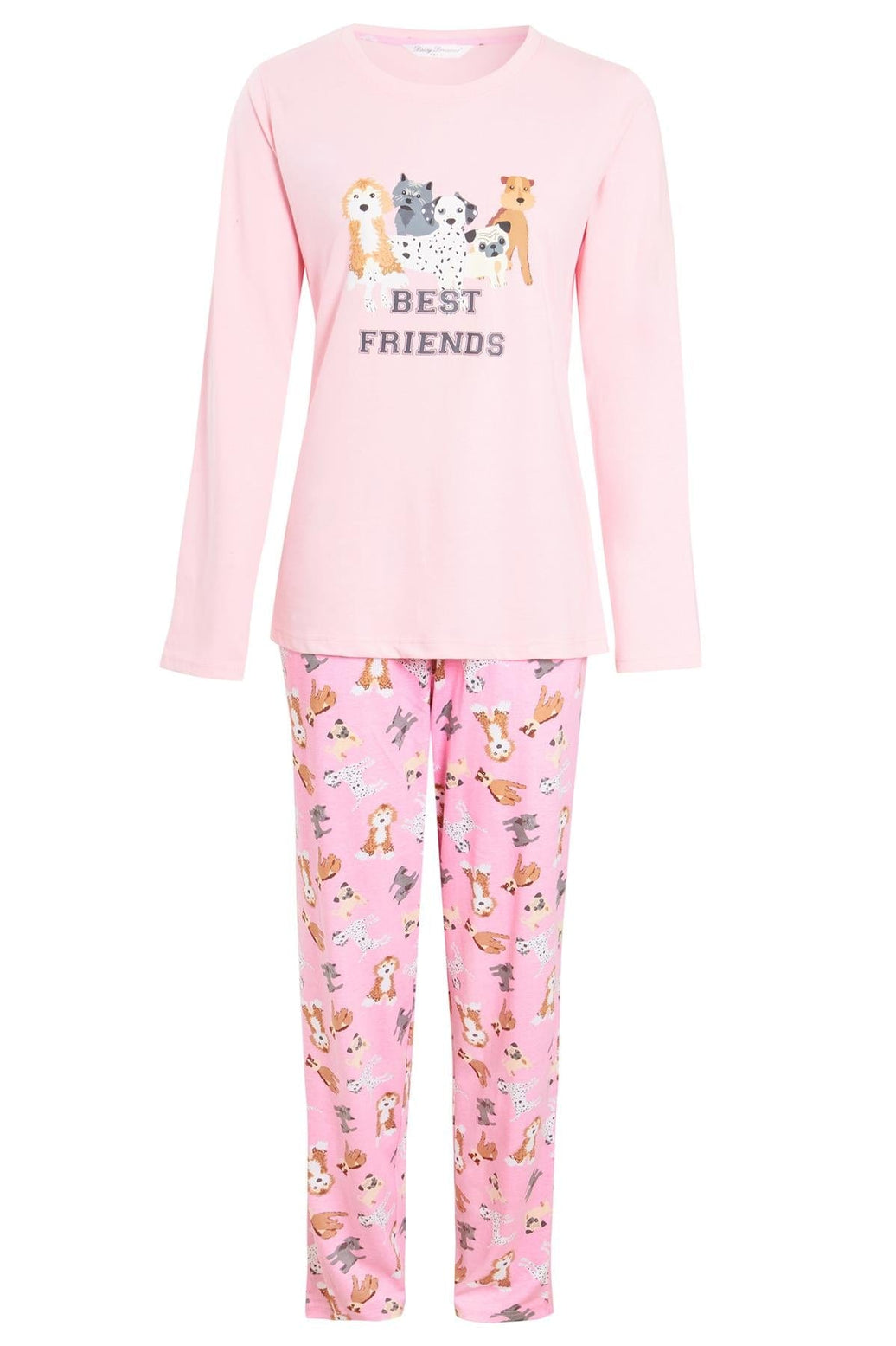 Ladies Pink Dog Print Jersey Cotton Pajama Set Soft Cozy Long Sleeve Women's Nightwear Sleepwear Loungewear Multiple Sizes by Daisy Dreamer PINK DOGS / S Pyjamas