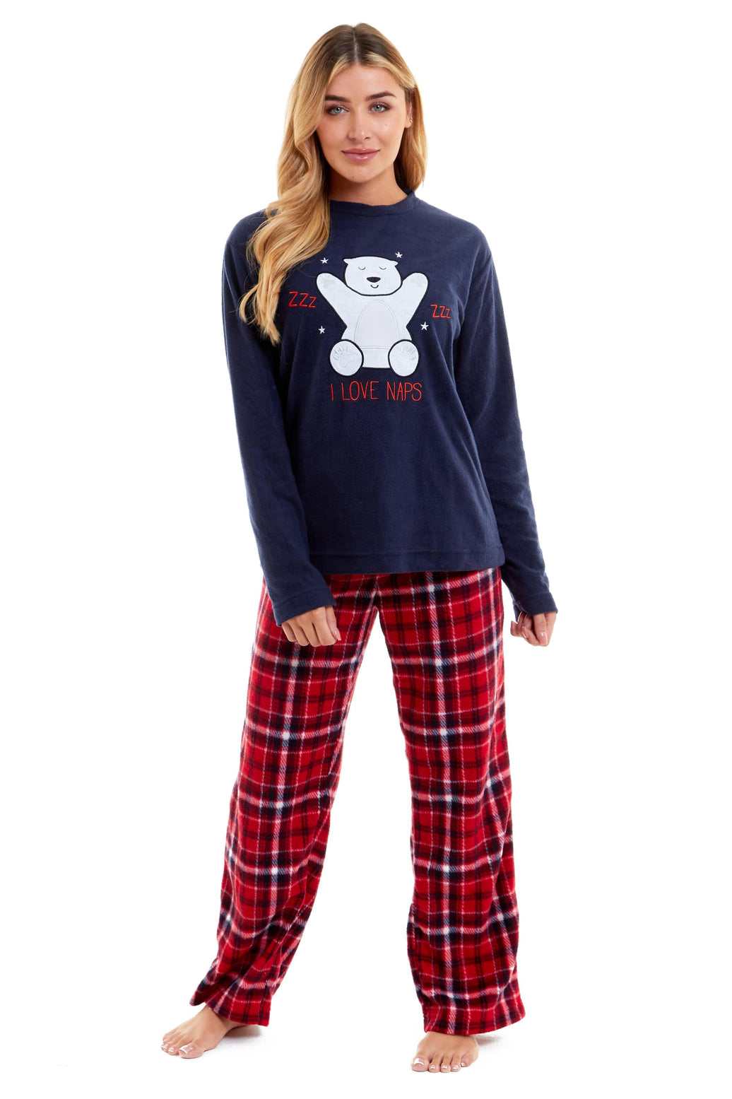 Women's Polar Bear Fleece Pyjama Set Soft Warm Winter Sleepwear Festive Christmas Gift Nightwear by Daisy Dreamer SMALL | UK 8-10 Pyjamas