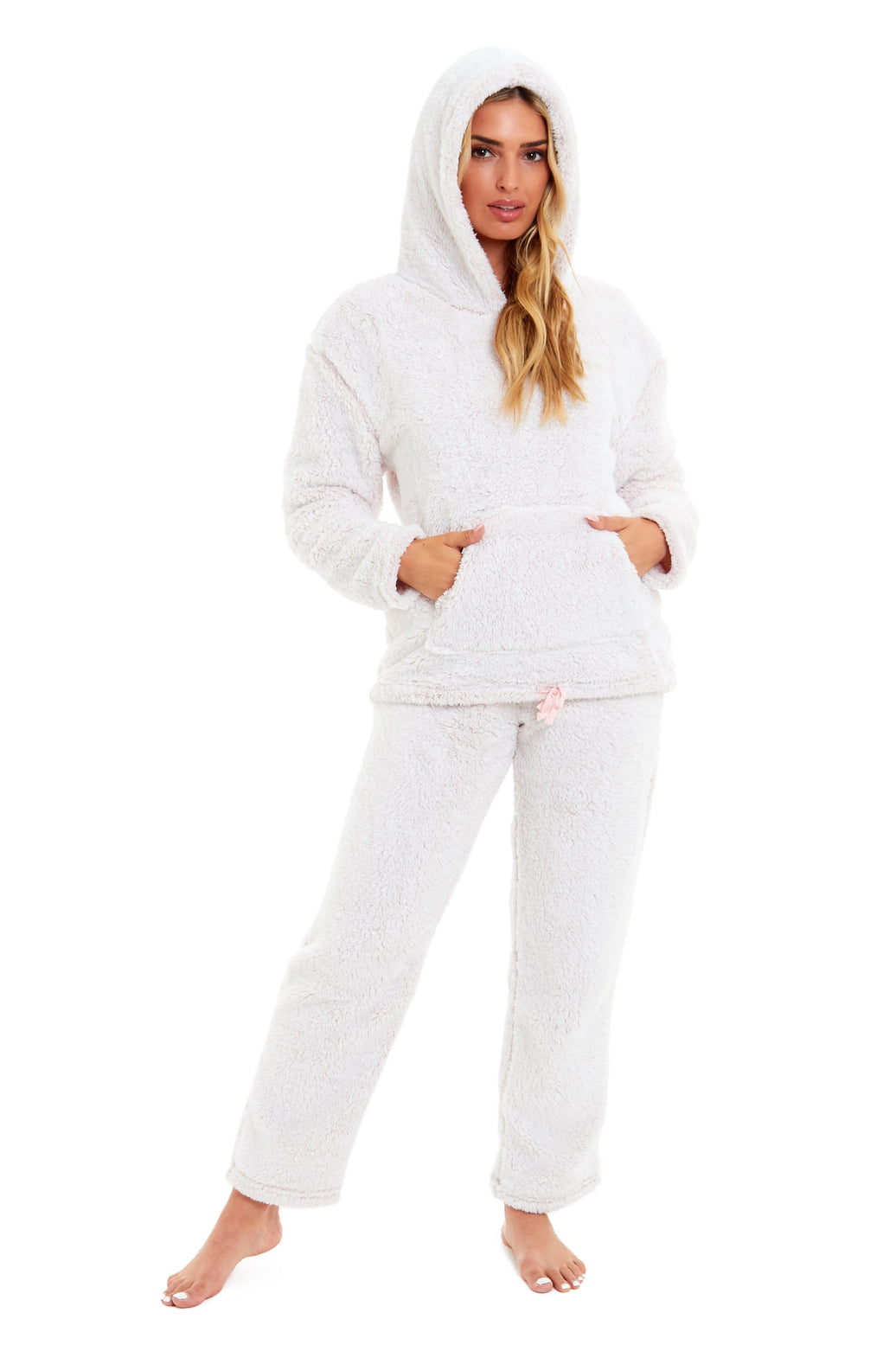 Women's Pink Plush Fleece Hooded Pyjama Set Ultimate Comfort Warmth Ladies Flannel Teddy Nightwear Loungewear Sizes 8-22 Ideal Gift by Daisy Dreamer SMALL | UK 8-10 Pyjamas