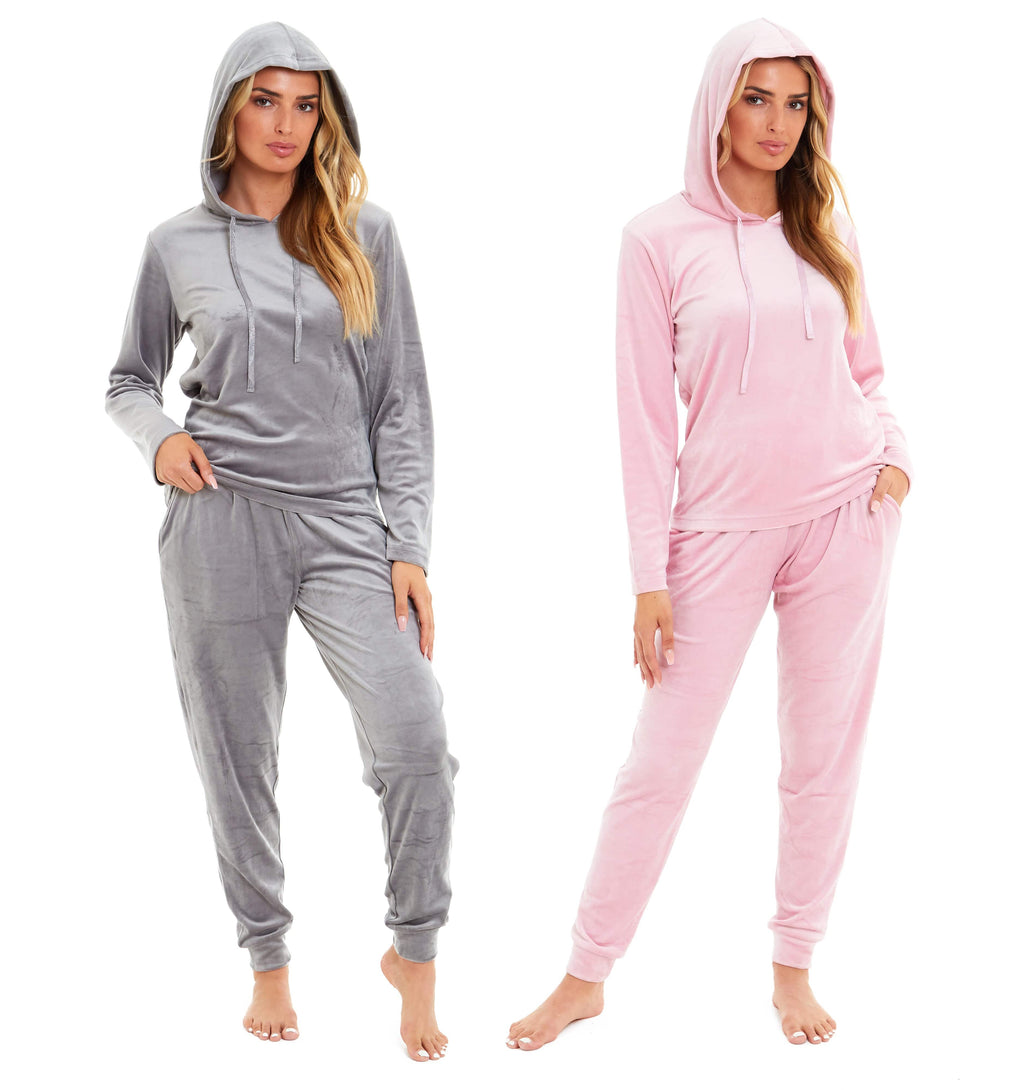 Women's Soft Touch Velour Hooded Pyjama Set Warm Stretchable Nightwear Perfect for Lounging Sleeping Sizes 8-22 by Daisy Dreamer Pyjamas