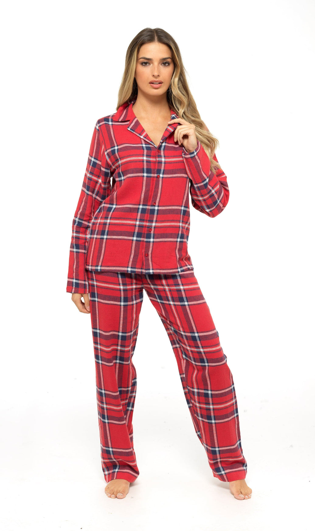 Women's Soft Cotton Flannelette Check Pyjama Set with Elasticated Waistband Cosy Warm Nightwear PJs Classic Check Pattern Sleepwear UK Sizes 8-22 by Daisy Dreamer SMALL | UK 8-10 / Red Pyjamas