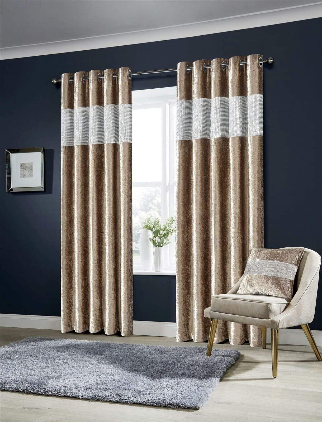Diamante Crushed Velvet Blackout Curtains Elegant Fully Lined Eyelet Ring Top Various Sizes & Colours by OLIVIA ROCCO 66” x 54” / CHAMPAGNE Curtain