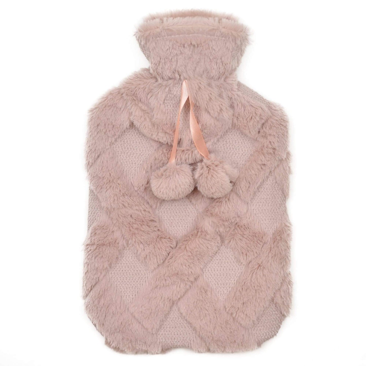 Diamond Fleece Plush Hot Water Bottle 2L with Pom Poms for Ultimate Warmth and Comfort Natural Rubber UK Safe Tested Ideal Gift for Adults Kids by OLIVIA ROCCO PINK Hot Water Bottle