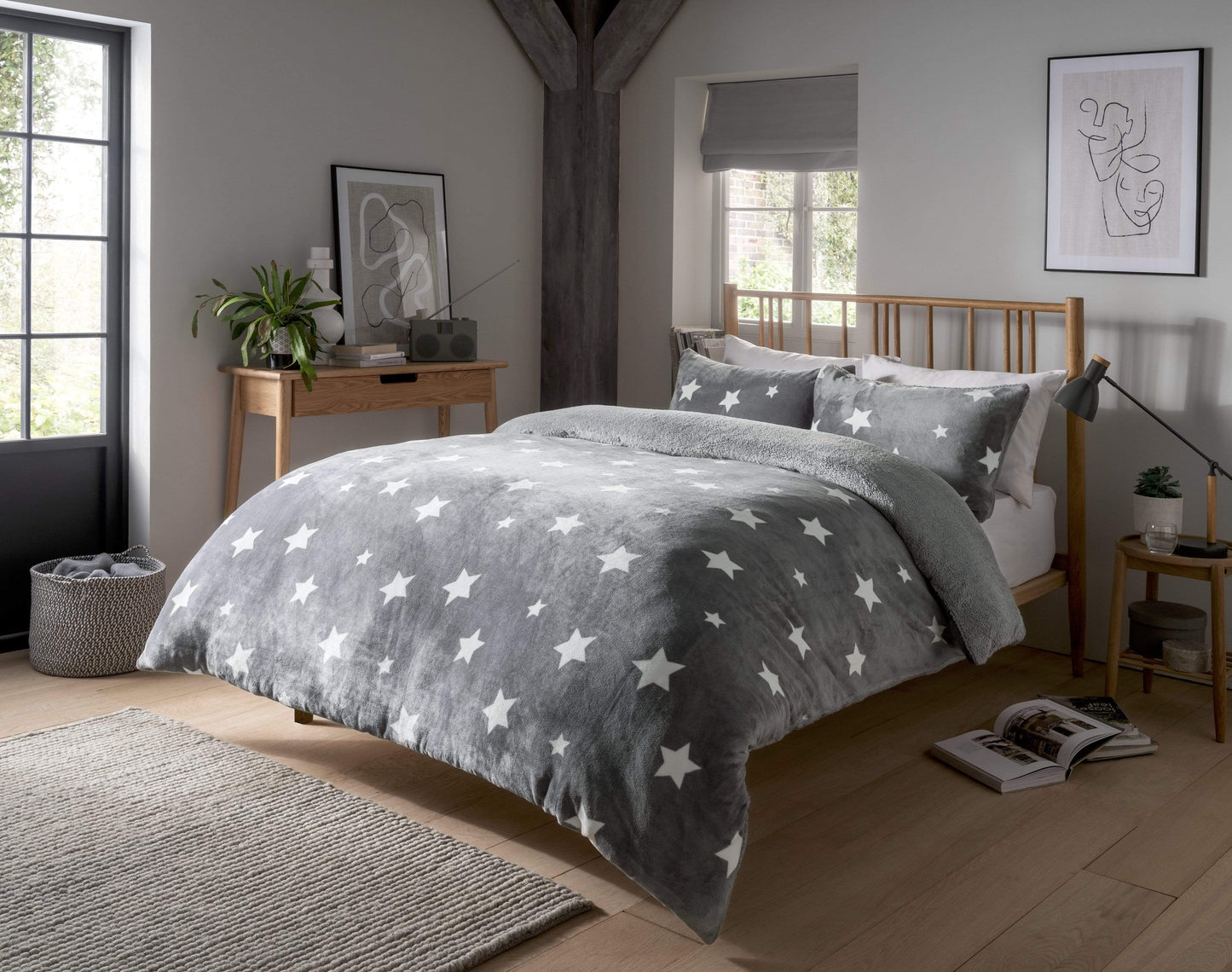 Dreamin Stars Luxurious Reversible Teddy Duvet Cover Set Super Soft Faux Fur Plush Bedding for Winter Nights Available in Single Double and King Sizes by OLIVIA ROCCO SINGLE / GREY Duvet Cover