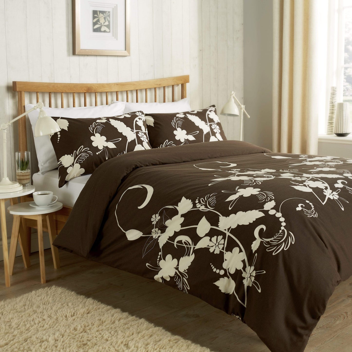 Floral Trail Duvet Set Luxurious Cotton Rich Soft Bedding with Elegant Botanical Design in Single Double King and Super King Sizes OEKO-TEX Certified by OLIVIA ROCCO SINGLE / CHOCOLATE Duvet Cover