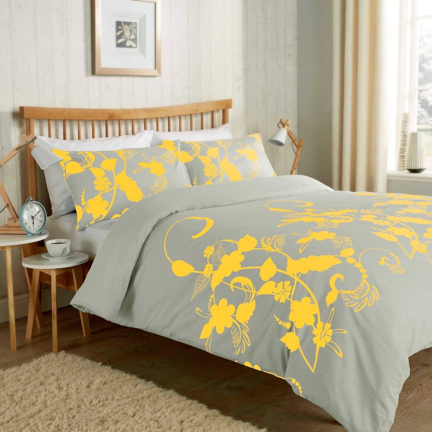 Floral Trail Duvet Set Luxurious Cotton Rich Soft Bedding with Elegant Botanical Design in Single Double King and Super King Sizes OEKO-TEX Certified by OLIVIA ROCCO SINGLE / GREY & OCHRE Duvet Cover