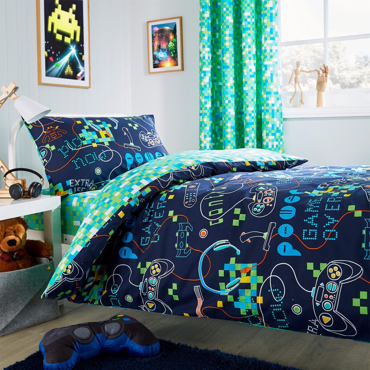 Gamer Kids Duvet Cover Set Durable Cotton Blend Bedding with