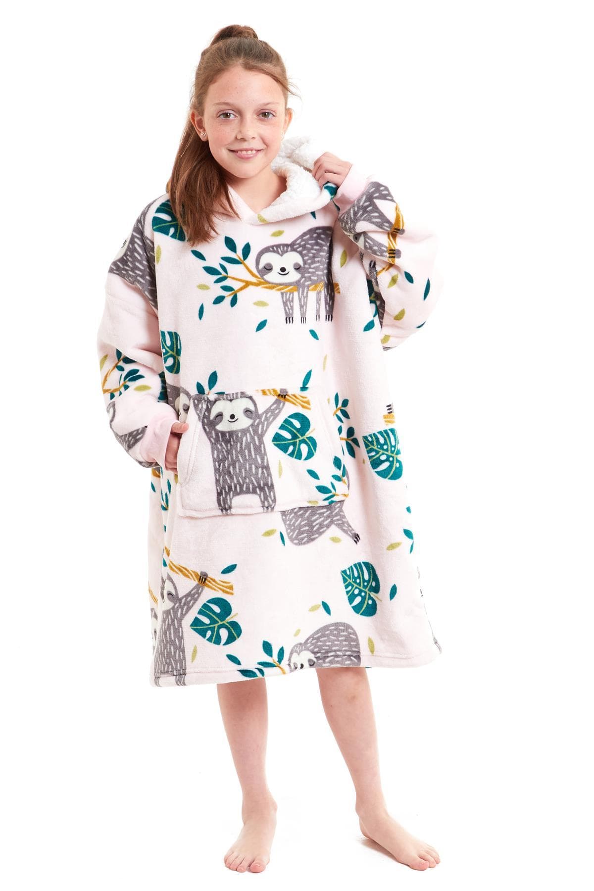 Kids Oversized Hooded Fleece Blanket Ultra-Soft Sherpa Fur with Elastic Cuffs and Double Pocket for Ages 8-15 by Daisy Dreamer Hooded Blanket