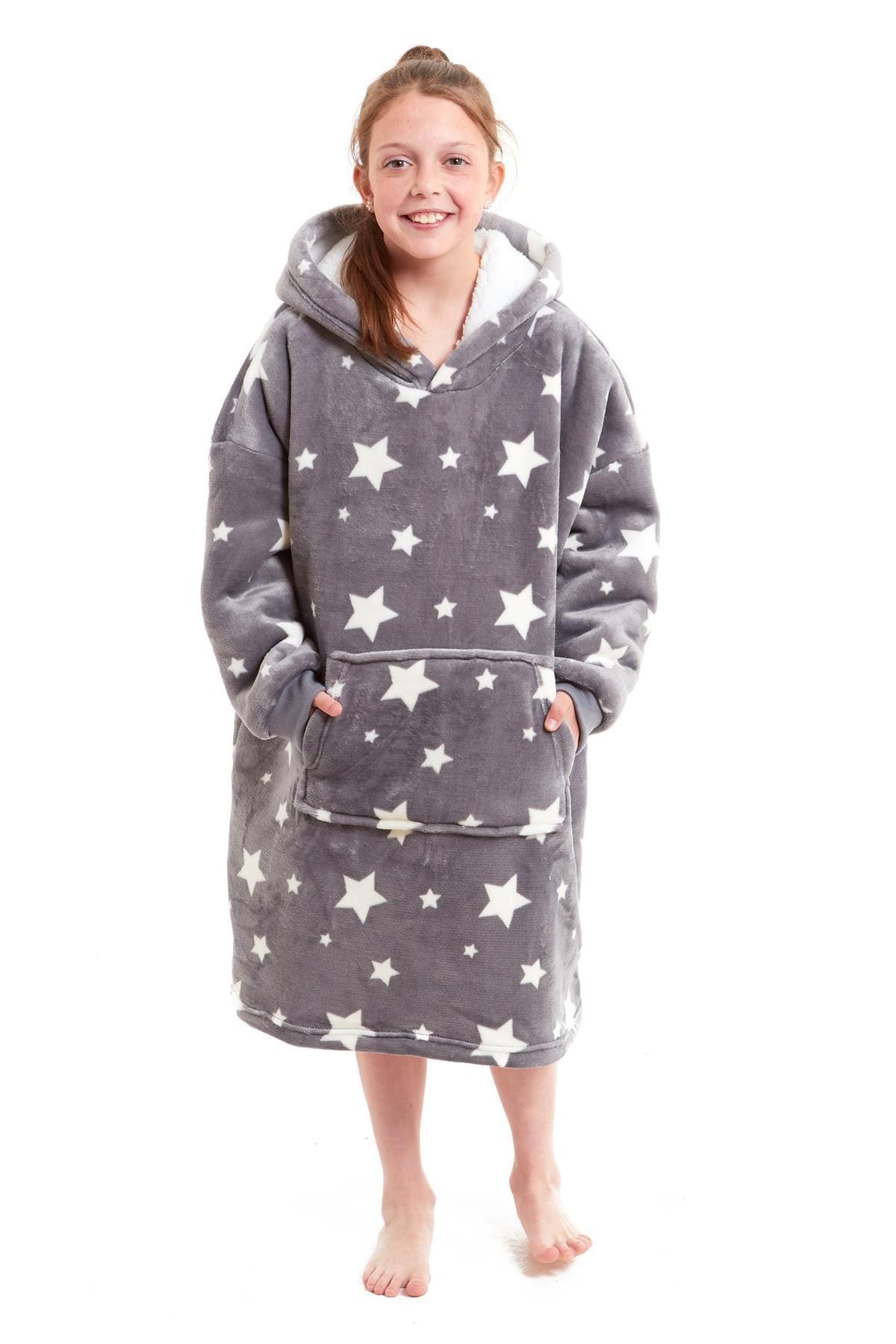 Kids Oversized Hooded Fleece Blanket Ultra-Soft Sherpa Fur with Elastic Cuffs and Double Pocket for Ages 8-15 by Daisy Dreamer Hooded Blanket