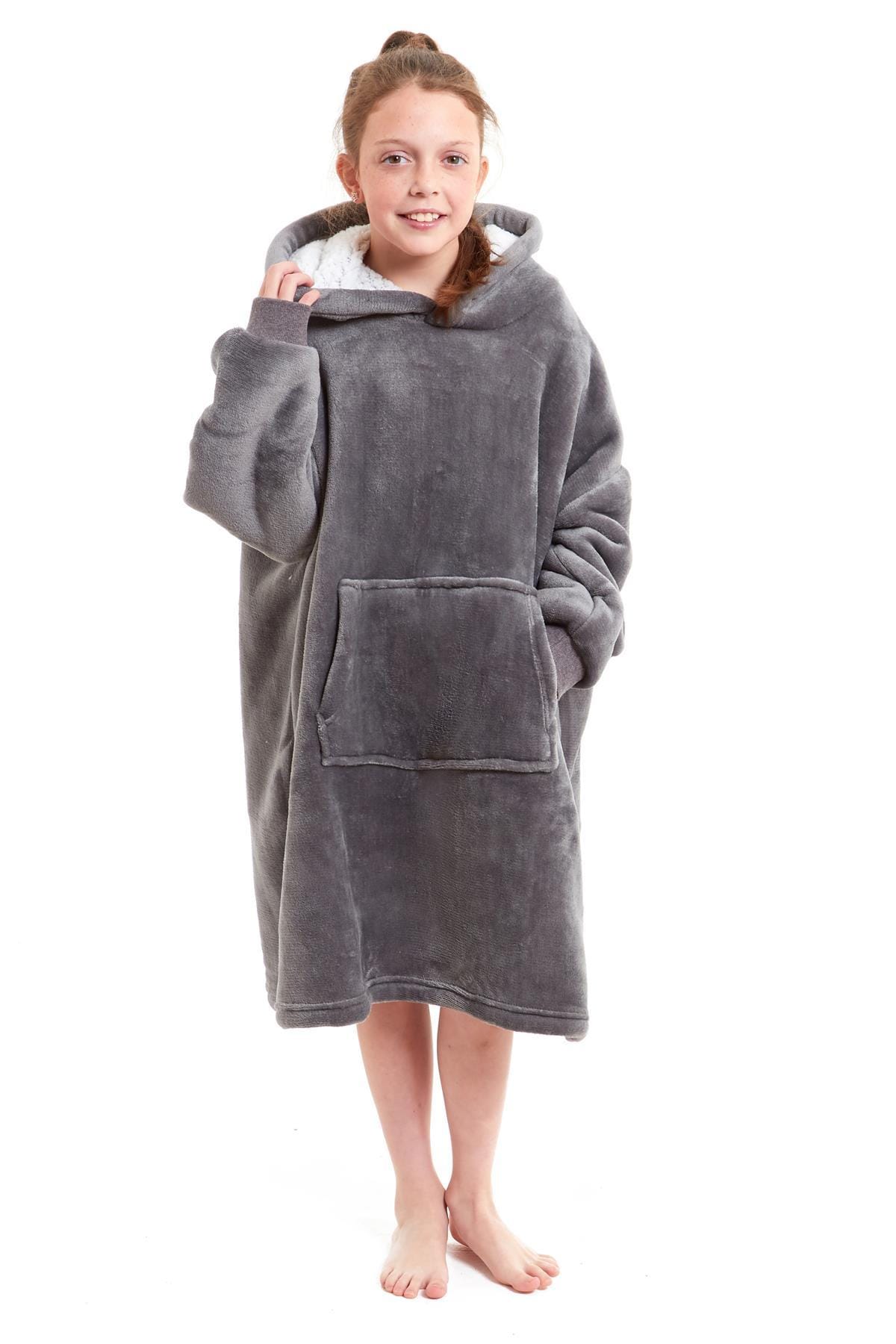Kids Oversized Hooded Fleece Blanket Ultra-Soft Sherpa Fur with Elastic Cuffs and Double Pocket for Ages 8-15 by Daisy Dreamer Hooded Blanket