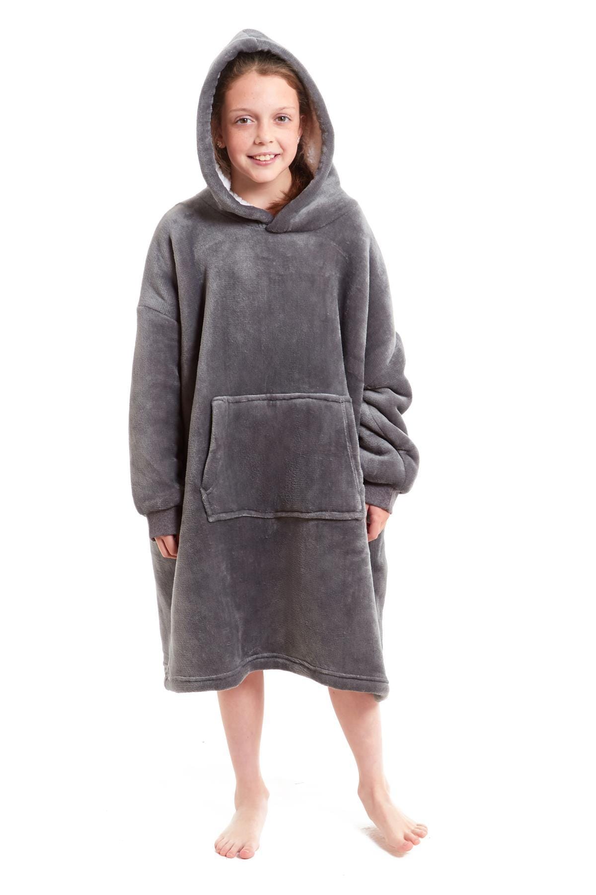 Kids Oversized Hooded Fleece Blanket Ultra-Soft Sherpa Fur with Elastic Cuffs and Double Pocket for Ages 8-15 by Daisy Dreamer Hooded Blanket