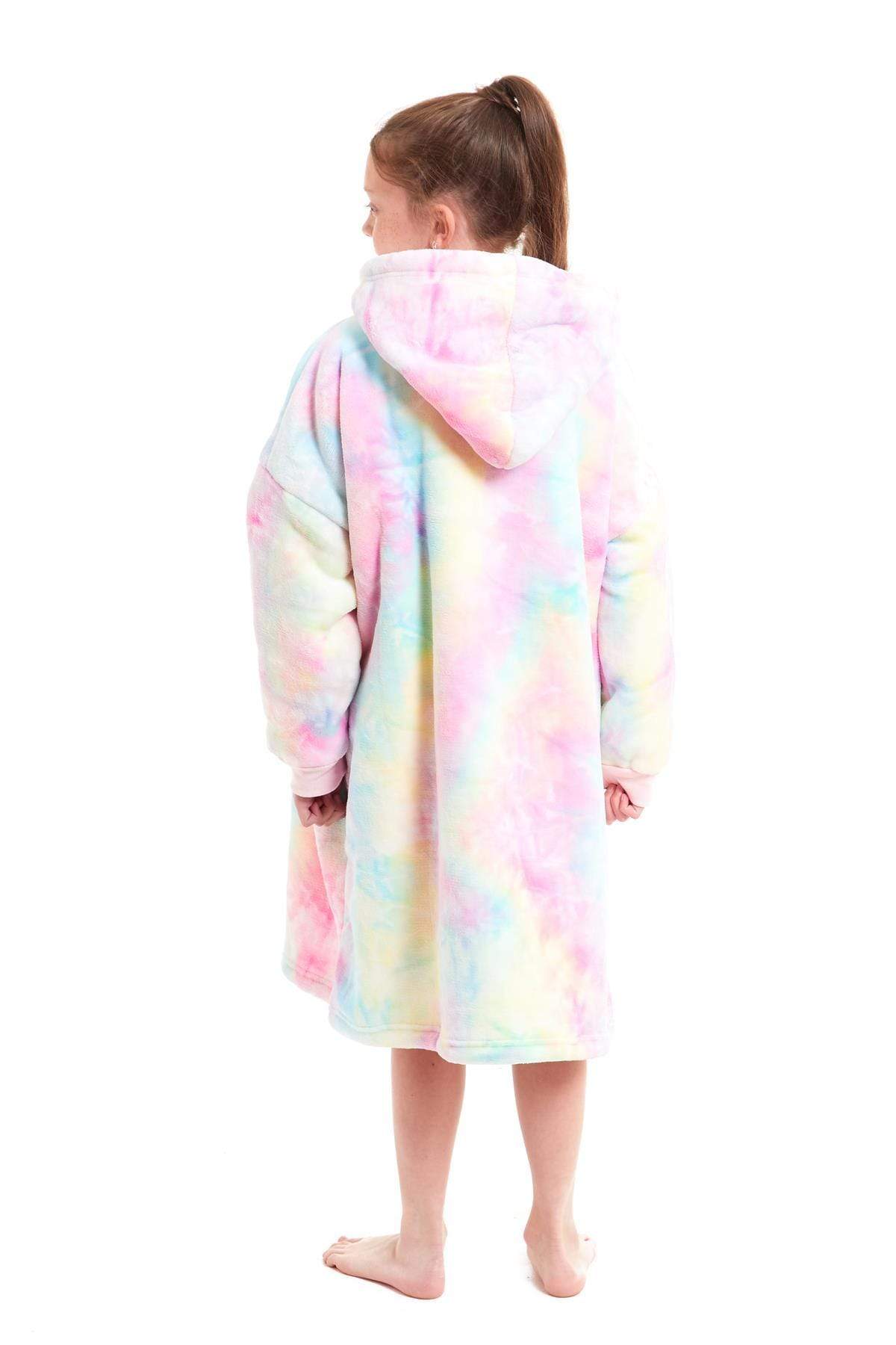 Kids Oversized Hooded Fleece Blanket Ultra-Soft Sherpa Fur with Elastic Cuffs and Double Pocket for Ages 8-15 by Daisy Dreamer Hooded Blanket