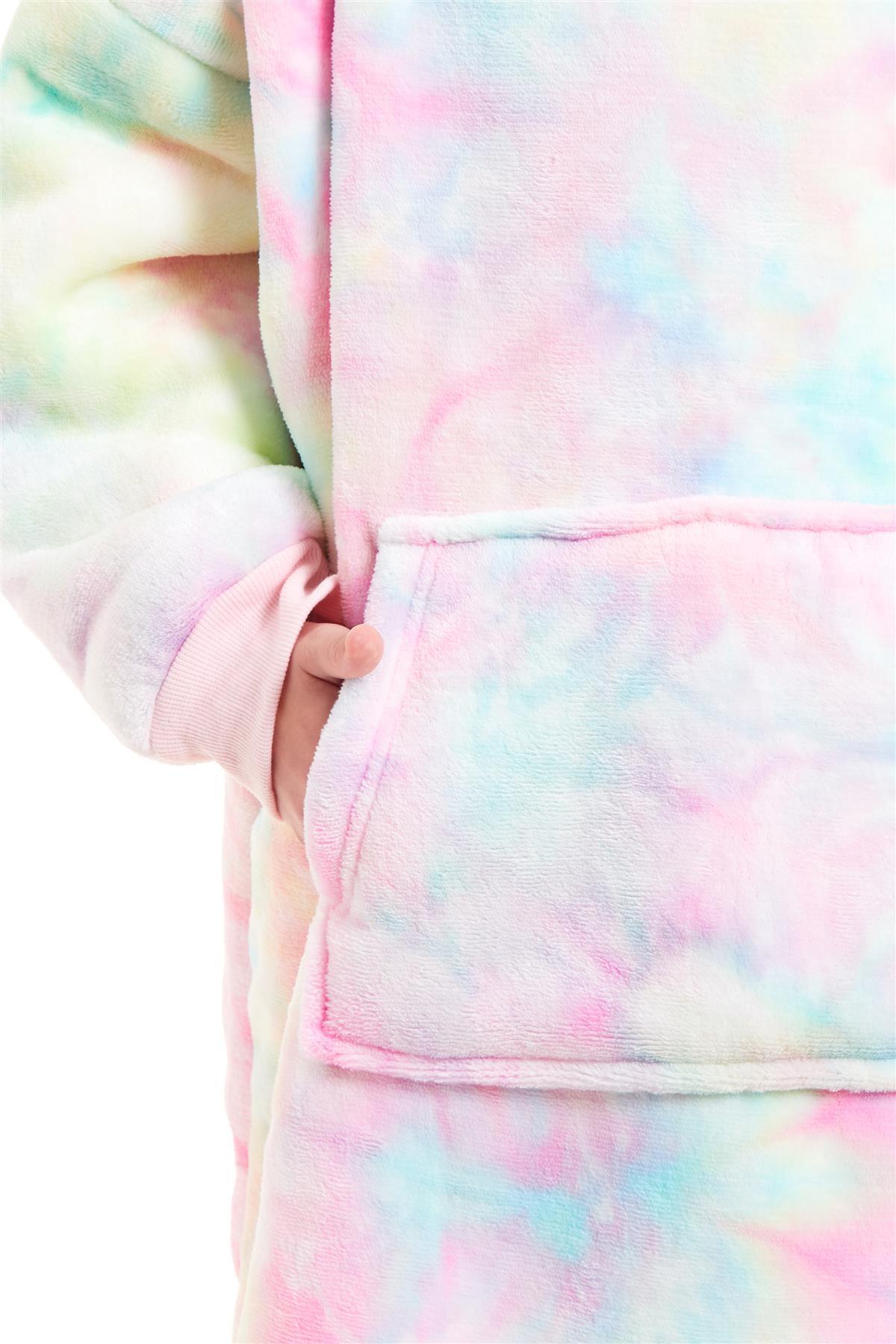 Kids Oversized Hooded Fleece Blanket Ultra-Soft Sherpa Fur with Elastic Cuffs and Double Pocket for Ages 8-15 by Daisy Dreamer Hooded Blanket