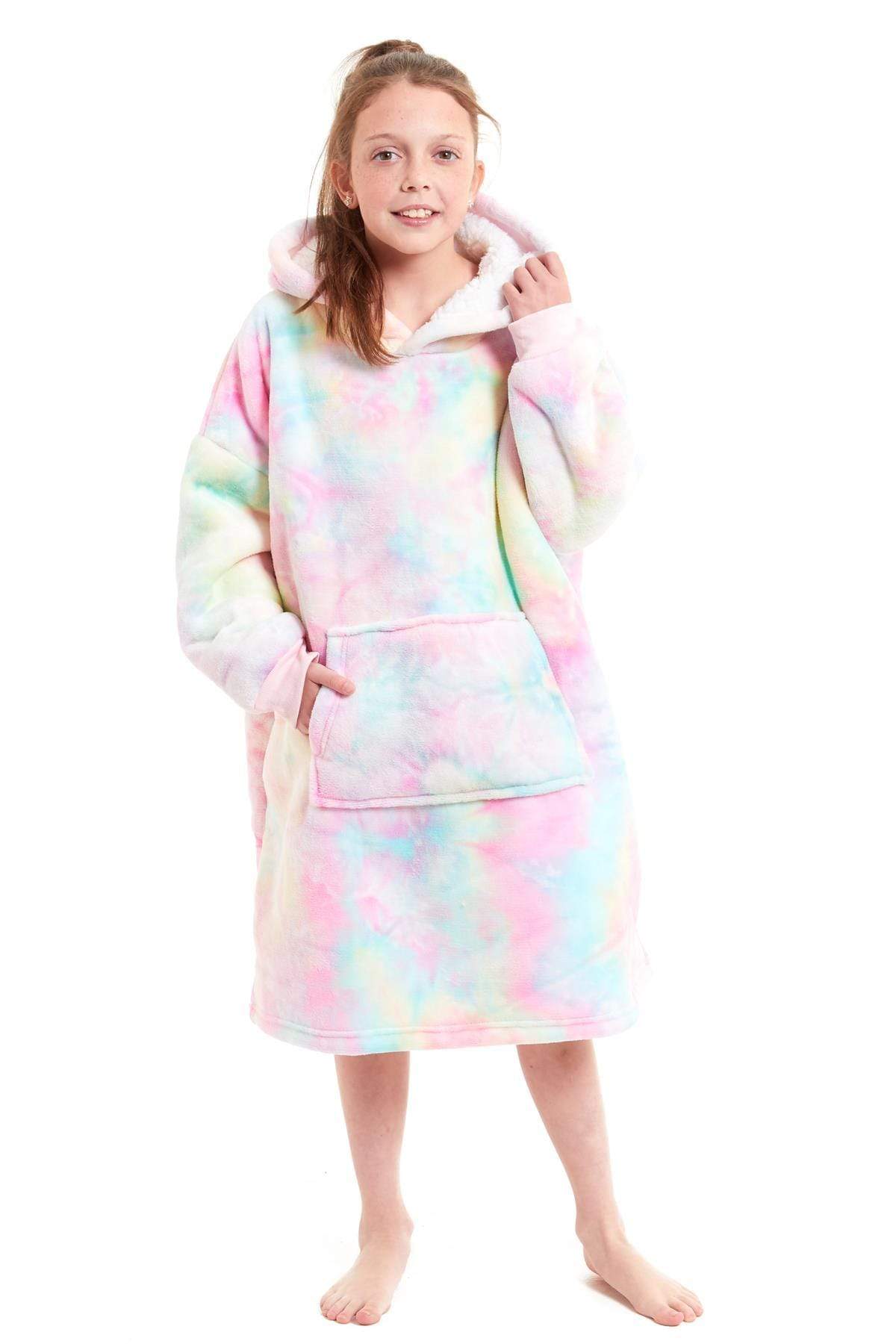 Kids Oversized Hooded Fleece Blanket Ultra-Soft Sherpa Fur with Elastic Cuffs and Double Pocket for Ages 8-15 by Daisy Dreamer Hooded Blanket