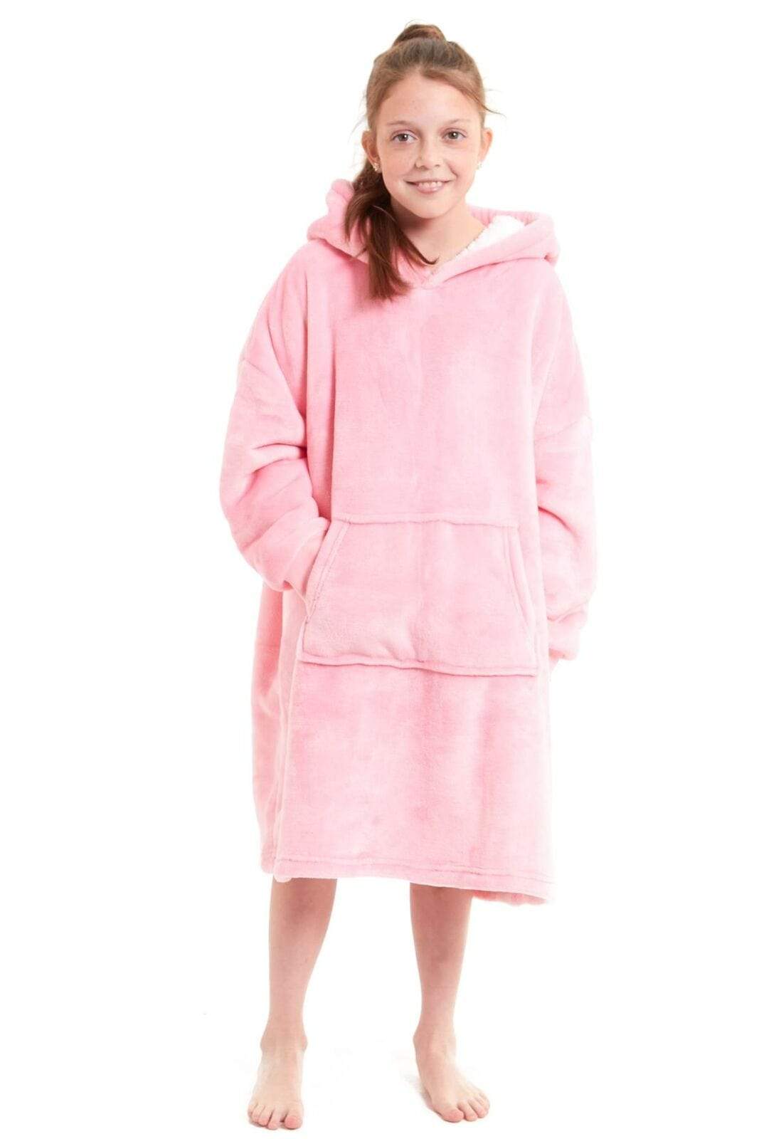 Kids Oversized Hooded Fleece Blanket Ultra-Soft Sherpa Fur with Elastic Cuffs and Double Pocket for Ages 8-15 by Daisy Dreamer Hooded Blanket