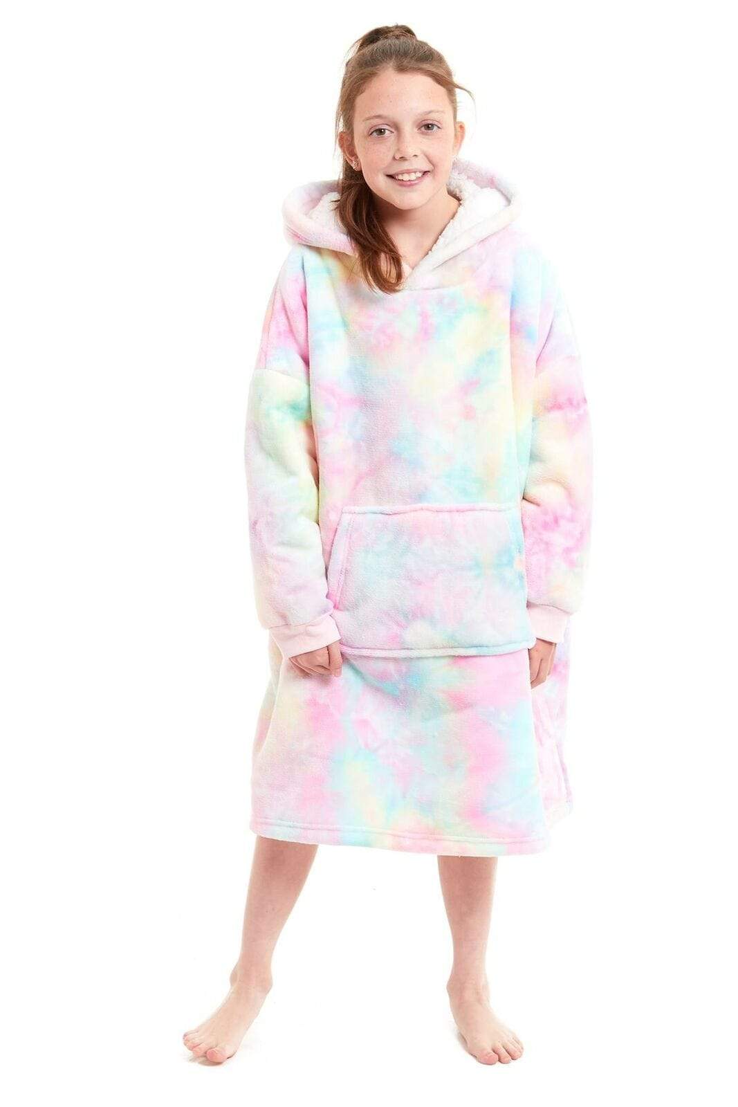 Kids Oversized Hooded Fleece Blanket Ultra-Soft Sherpa Fur with Elastic Cuffs and Double Pocket for Ages 8-15 by Daisy Dreamer Hooded Blanket
