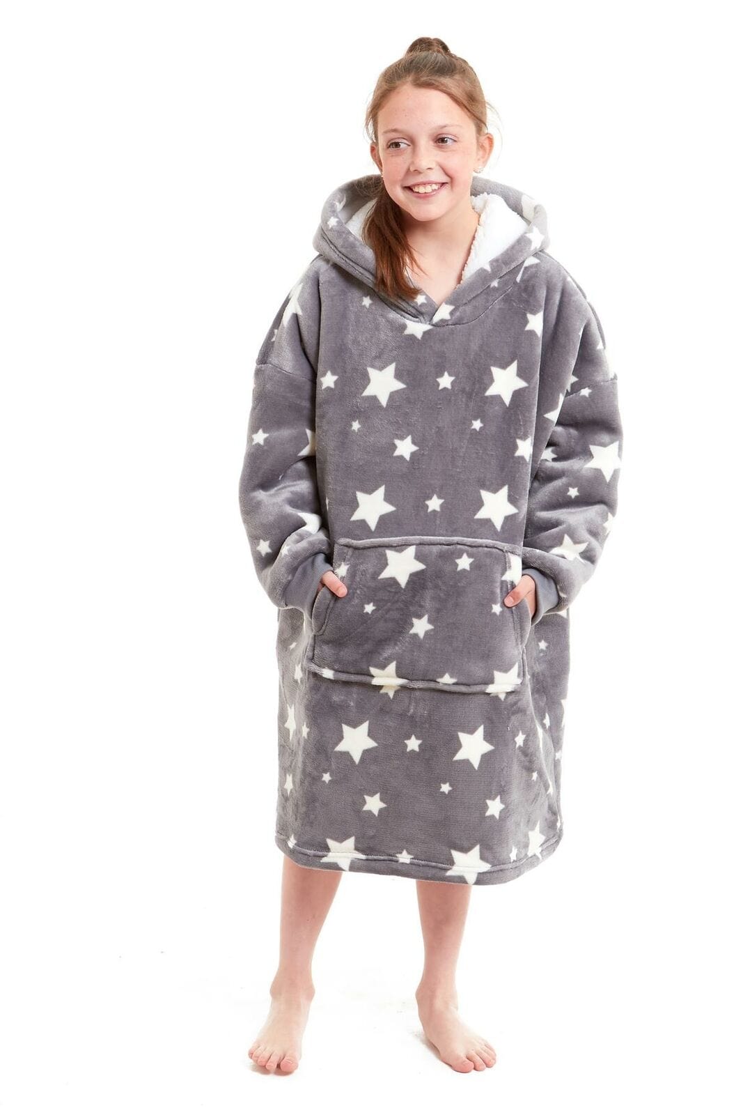 Kids Oversized Hooded Fleece Blanket Ultra-Soft Sherpa Fur with Elastic Cuffs and Double Pocket for Ages 8-15 by Daisy Dreamer Hooded Blanket