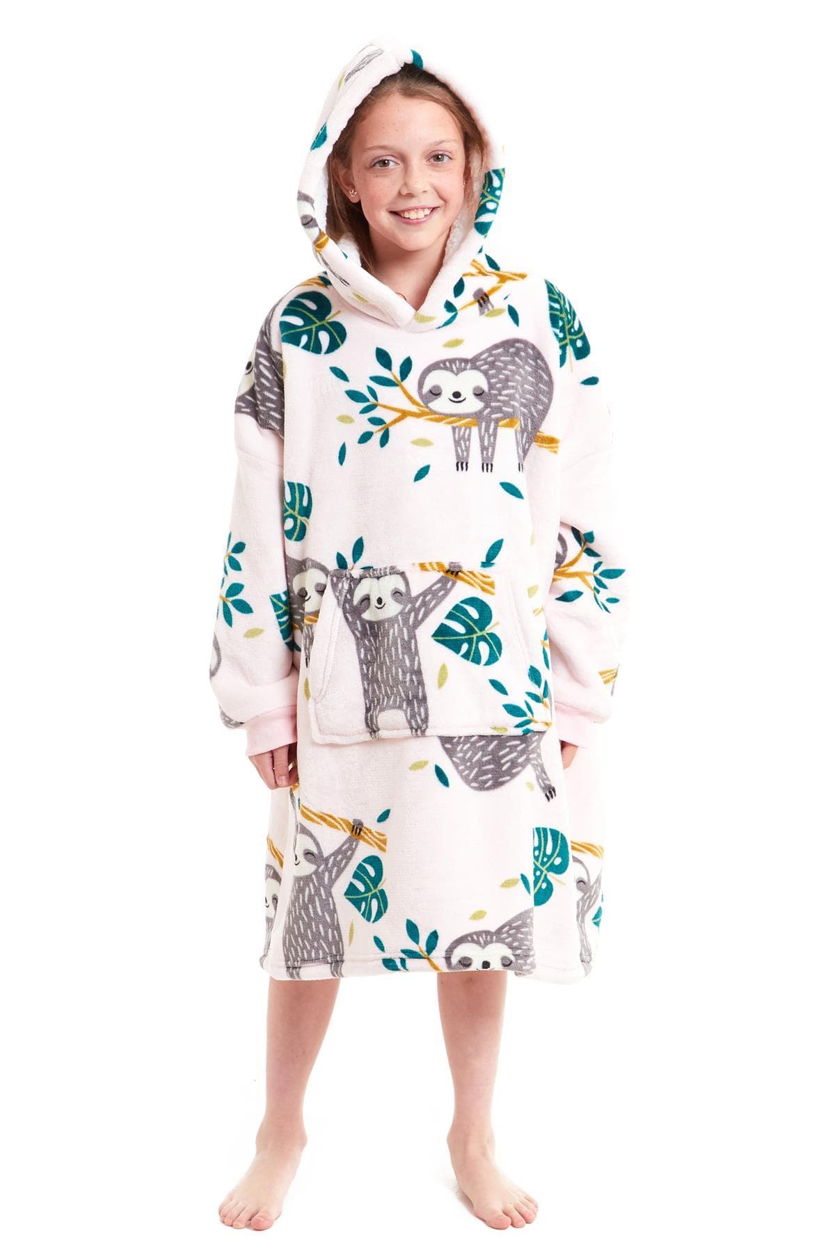 Kids Oversized Hooded Fleece Blanket Ultra-Soft Sherpa Fur with Elastic Cuffs and Double Pocket for Ages 8-15 by Daisy Dreamer SLOTH Hooded Blanket