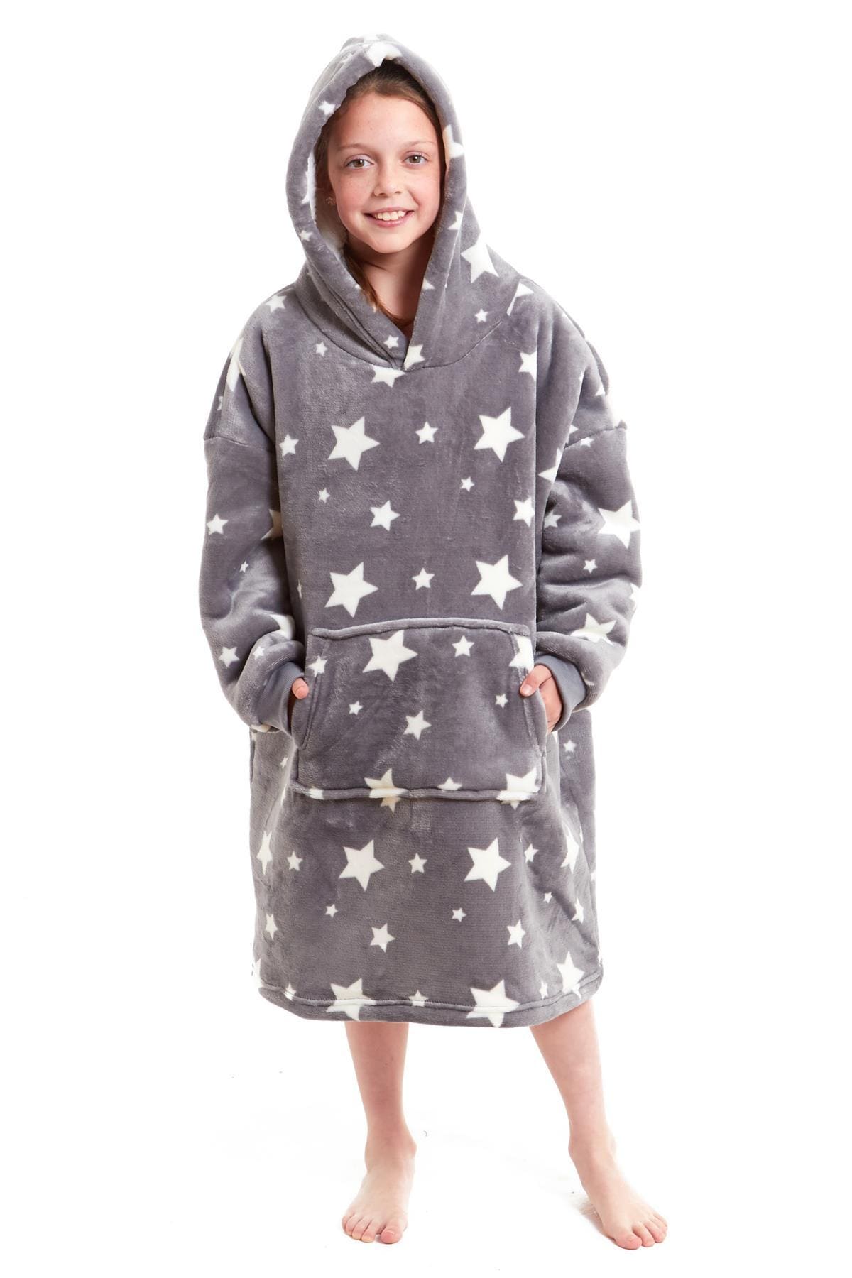 Kids Oversized Hooded Fleece Blanket Ultra-Soft Sherpa Fur with Elastic Cuffs and Double Pocket for Ages 8-15 by Daisy Dreamer STARS Hooded Blanket