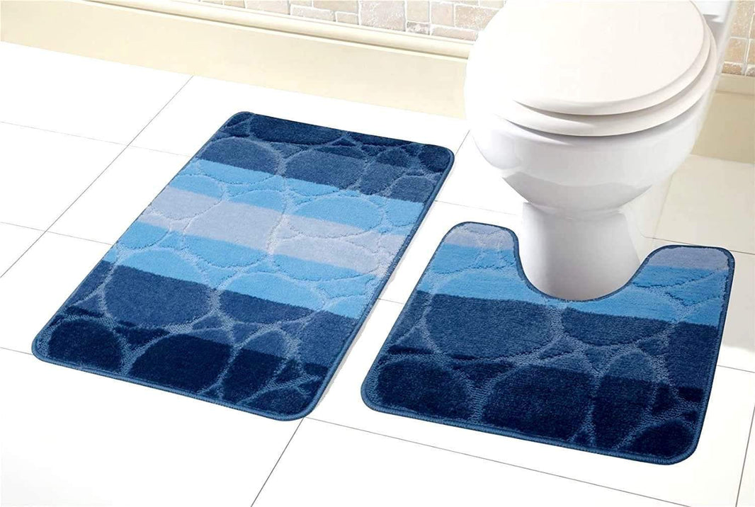 Kaya Ultra Soft Non Slip Bath Mat and Pedestal Set Absorbent Stylish Bathroom Decor in Various Colours by OLIVIA ROCCO BLUE Bath Mat
