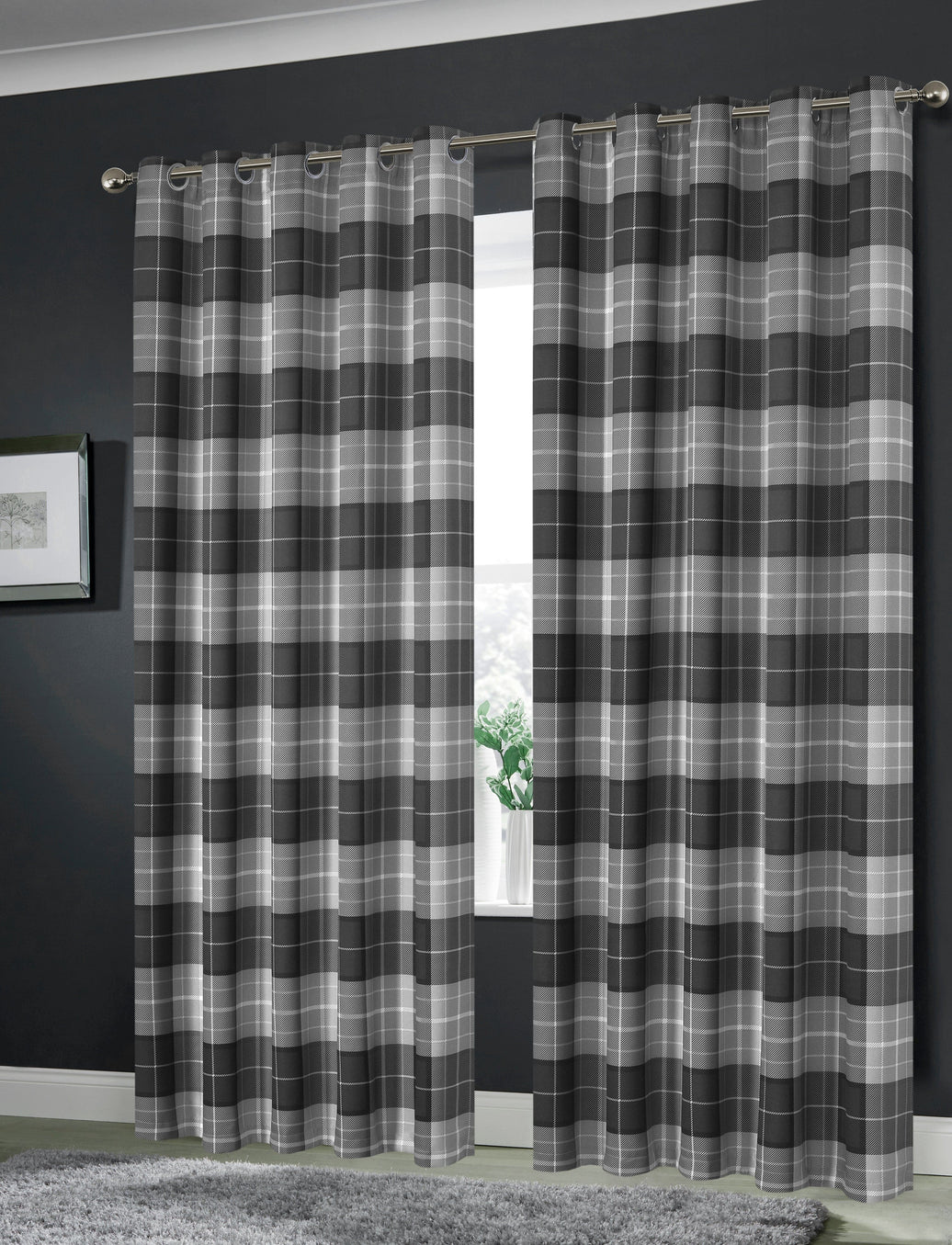 Blackout Thermal Curtains with Check and Marble Design Energy Saving Light Blocking Panels Multiple Sizes and Colours by OLIVIA ROCCO 45” x 54” / CHECK GREY Curtain
