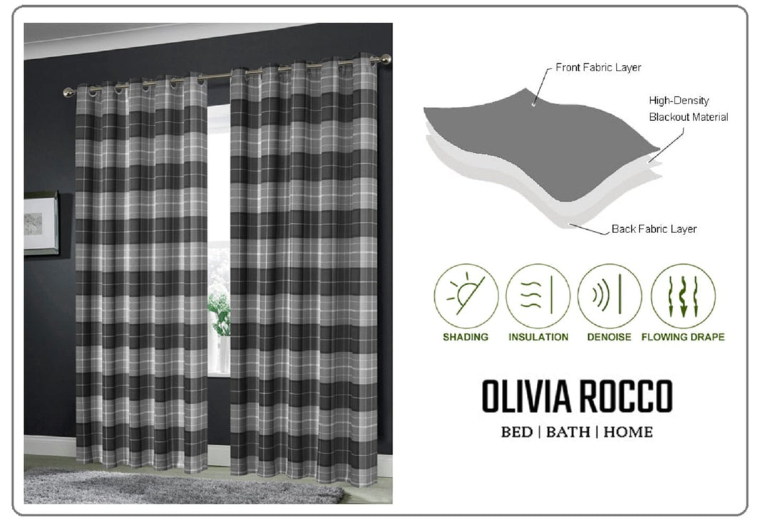 Blackout Thermal Curtains with Check and Marble Design Energy Saving Light Blocking Panels Multiple Sizes and Colours by OLIVIA ROCCO Curtain