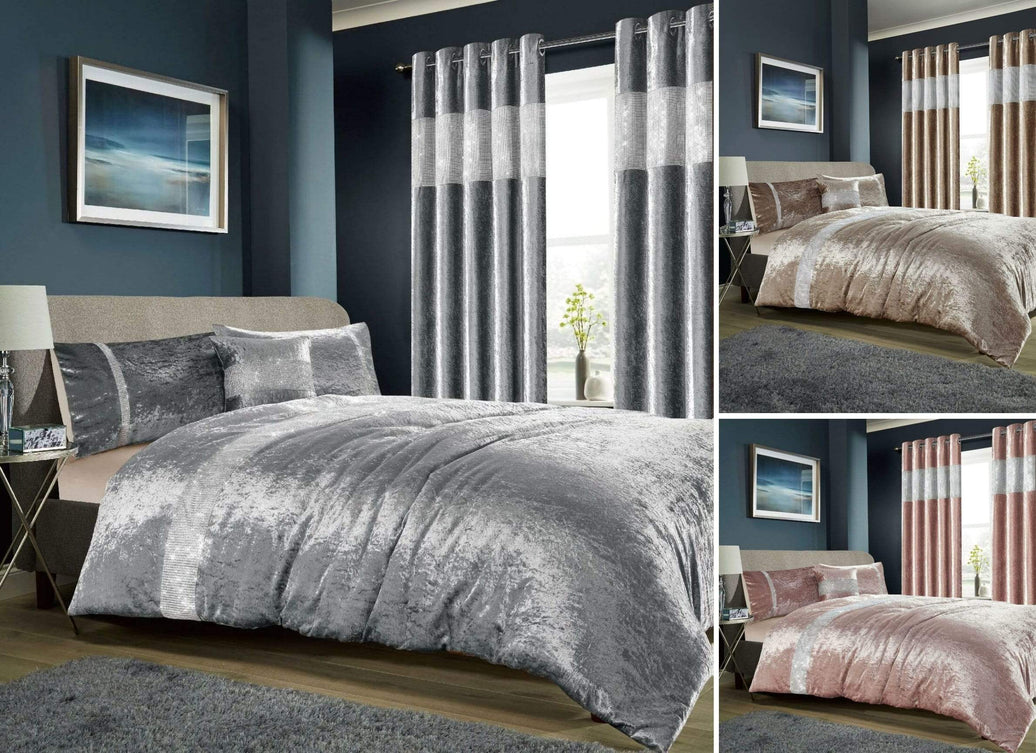 Diamante Crushed Velvet Duvet Set Breathable Luxurious OEKO-TEX Certified Bedding in Double King Super King Sizes Available in Silver Champagne Blush Pink by OLIVIA ROCCO Duvet Cover
