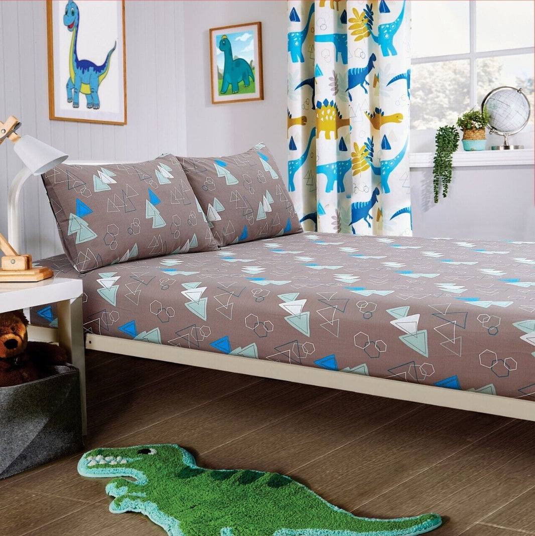 Dinosaur Kids Bedding Set Soft Cotton Blend Duvet Cover with Pillowcases & Optional Curtains for Boys and Girls Single and Double Sizes by OLIVIA ROCCO SINGLE SHEET SET Duvet Cover