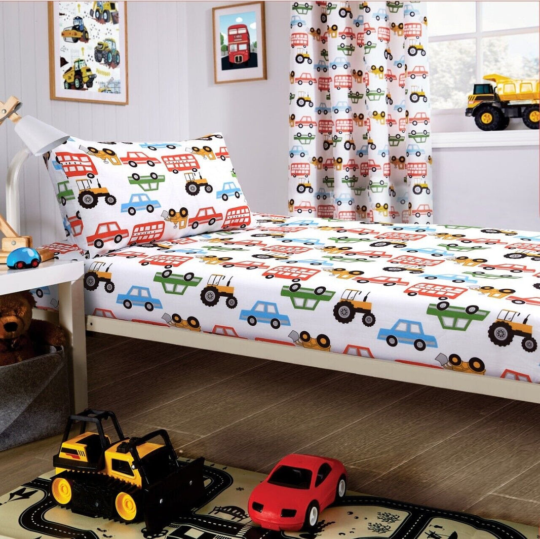 Construction Vehicle Vibrant Kids Duvet Set with Matching Pillowcase Optional Curtains Cotton Blend Bedding for Boys Bedrooms by OLIVIA ROCCO SINGLE SHEET SET Duvet Cover