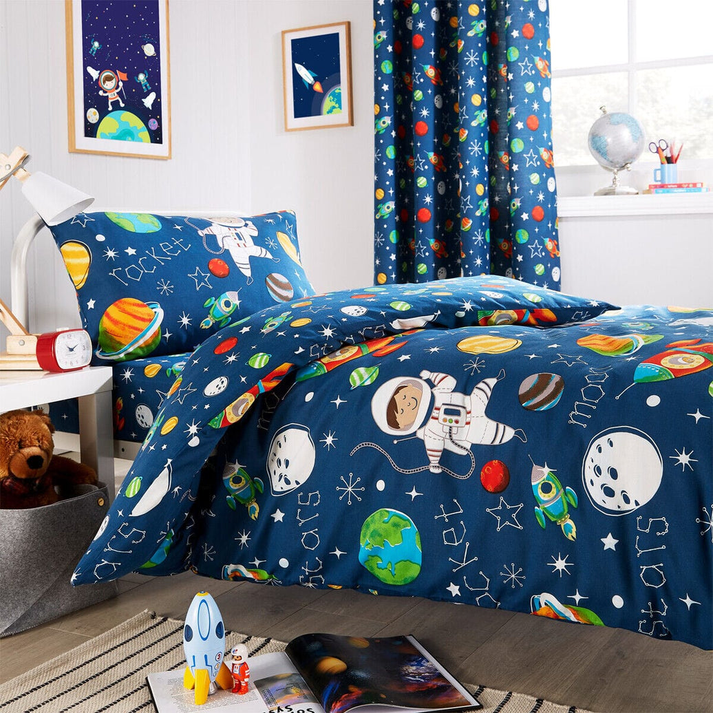 Space Explorer Kids Duvet Cover Set with Pillowcase Cotton Blend Space Themed Bedding for Boys and Girls Bedroom Decor by OLIVIA ROCCO SINGLE DUVET SET Duvet Cover