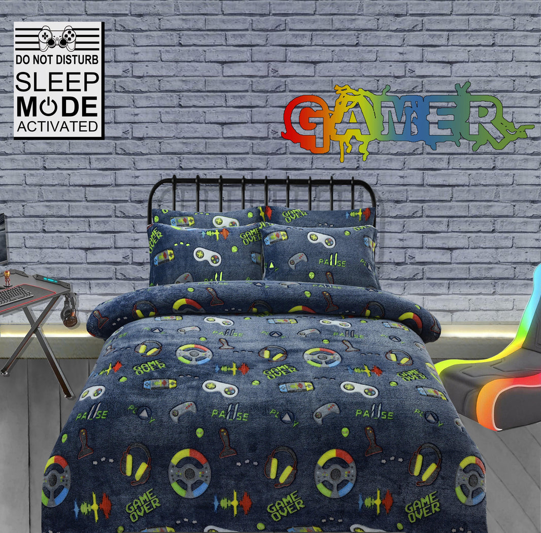 Glow In The Dark Teddy Fleece Duvet Set for Kids Warm Cosy Bedding Perfect for Winter by OLIVIA ROCCO SINGLE Duvet Cover