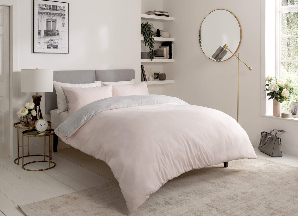 Chambray Reversible Duvet Set Luxurious Cotton Rich Bedding in Elegant Greys and Pinks Available in Single Double and King Sizes by OLIVIA ROCCO SINGLE / PINK Duvet Cover