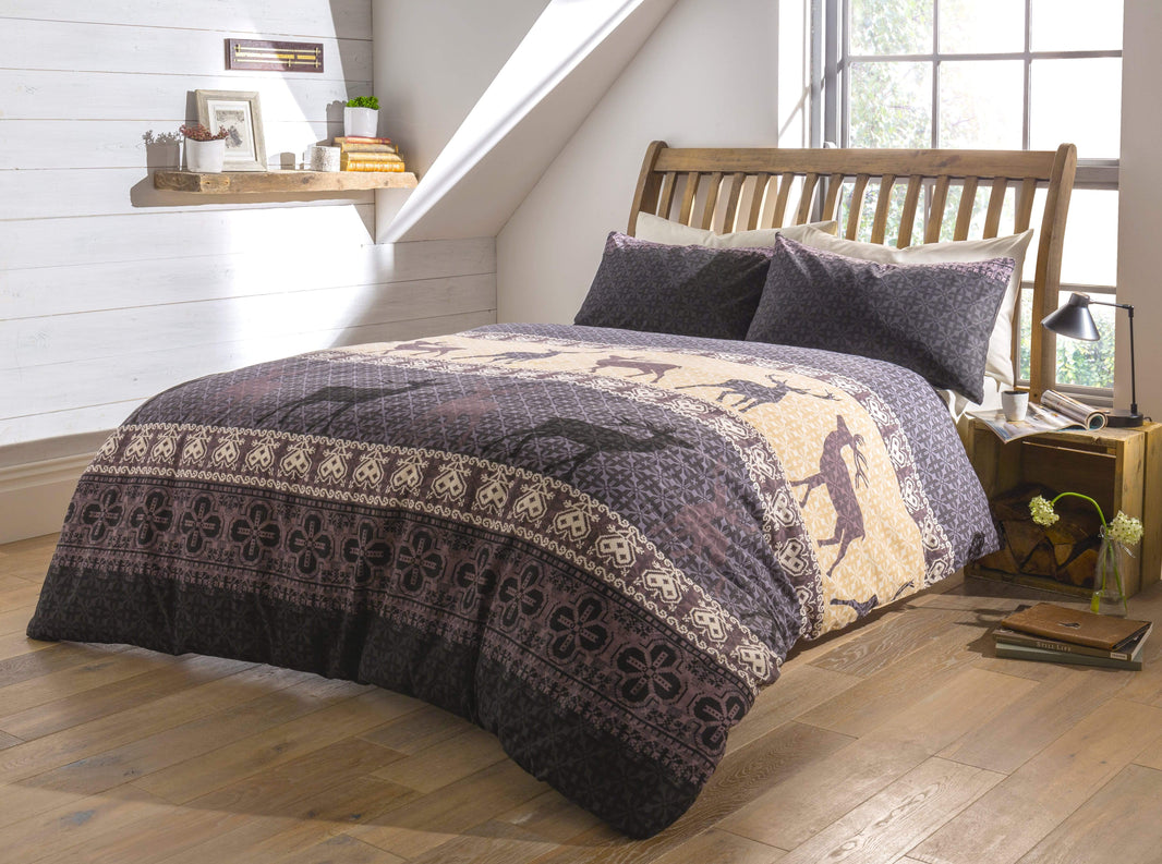 Fair Isle Highland Super Soft Brushed Cotton Flannel Duvet Set Luxurious Comfortable Bedding in Multiple Sizes for Bedroom Decor by OLIVIA ROCCO SINGLE / GREY Duvet Cover