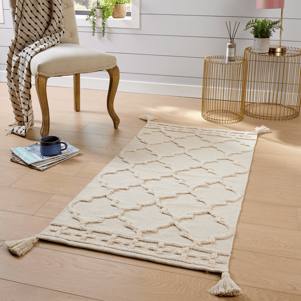 Marrakesh Hand Woven Cotton Rug Eco-Friendly Durable Carpet for Living Room Bedroom Kitchen and Entryway Luxury Tufted Home Decor in Multiple Sizes by OLIVIA ROCCO 70 x 140 cm / NATURAL Rugs