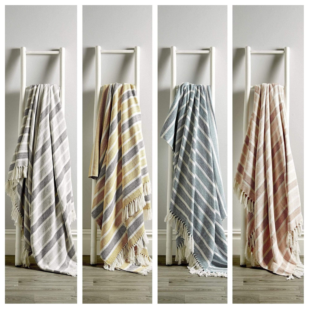 Stripe Handwoven Pure Cotton Throw Blanket with Tassells Eco-Friendly Perfect for Sofa Bed and Home Decor Available in Multiple Sizes and Calming Colours by OLIVIA ROCCO Throw