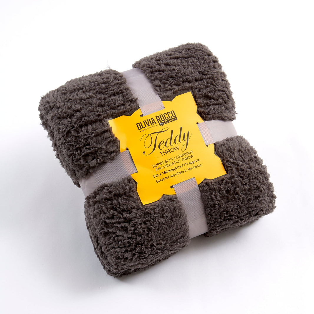 Oversized Fluffy Huggable Teddy Throw Blanket Super Soft Faux Fur Fleece for Sofa or Bed Luxurious Comfort and Warmth in Stylish Colours by OLIVIA ROCCO 130 x 180 cm / CHARCOAL Throw